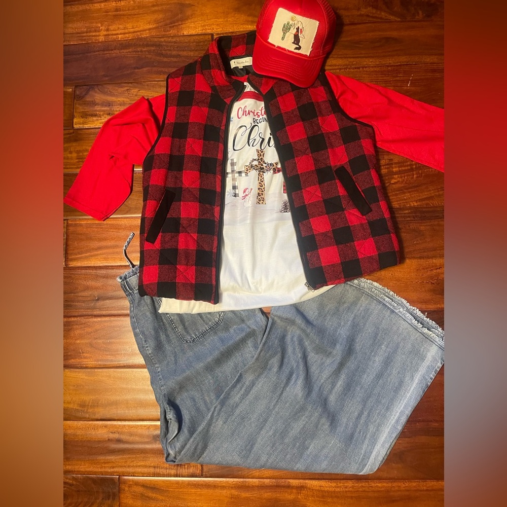 Red & black plaid vest